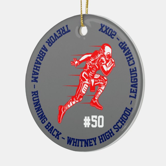 Football Champion Player School Blue Gray Red Ceramic Ornament (Left)