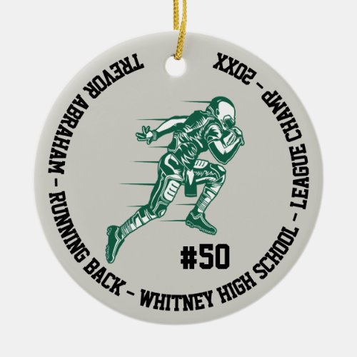 Football Champion Player School Green Black Gray Ceramic Ornament