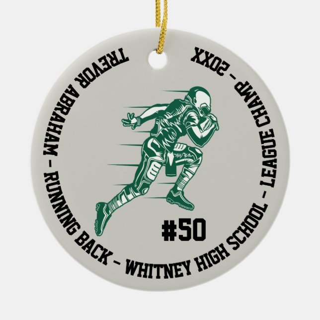 Football Champion Player School Green Black Gray Ceramic Ornament (Front)
