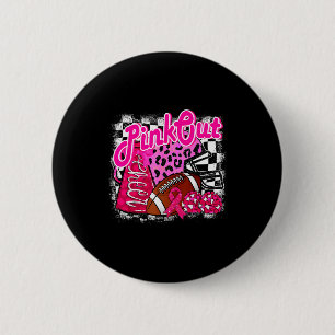 Football Checkered Nk Out Breast Cancer Cheer Mom  Button