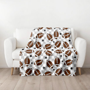 Football Checkered Star Pattern Gray Fleece Blanket