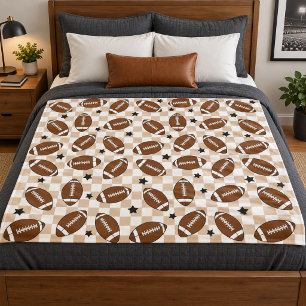Football Checkered Star Pattern Tan Fleece Blanket
