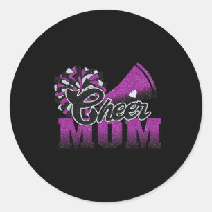 Football Cheer Mom Purple Black Pom Leopard Classic Round Sticker