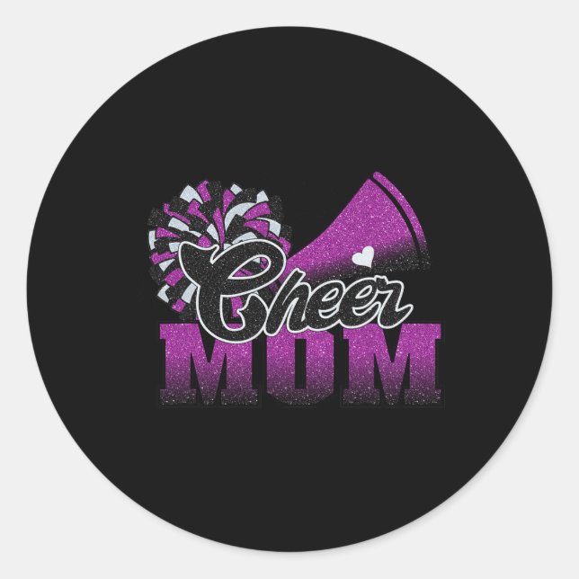 Football Cheer Mom Purple Black Pom Leopard  Classic Round Sticker (Front)