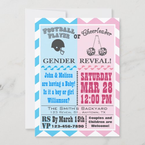 Football Cheerleader Gender Reveal Invitation