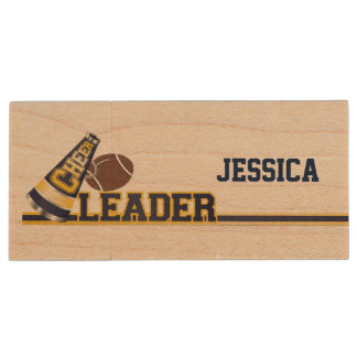 Football Cheerleader Wooden USB Drive