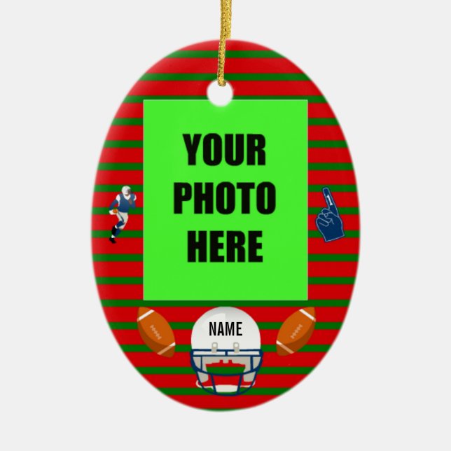 Football Christmas Photo Ceramic Ornament (Front)