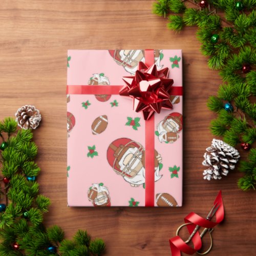 Football Christmas Pink Gnome Santa Holly Wrapping Paper