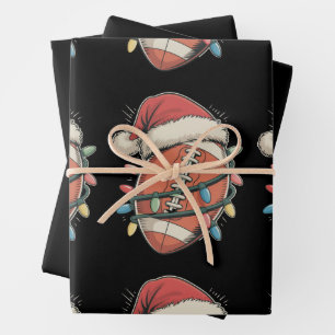 Football Christmas Santa Hat Holiday Sports Wrapping Paper Sheets