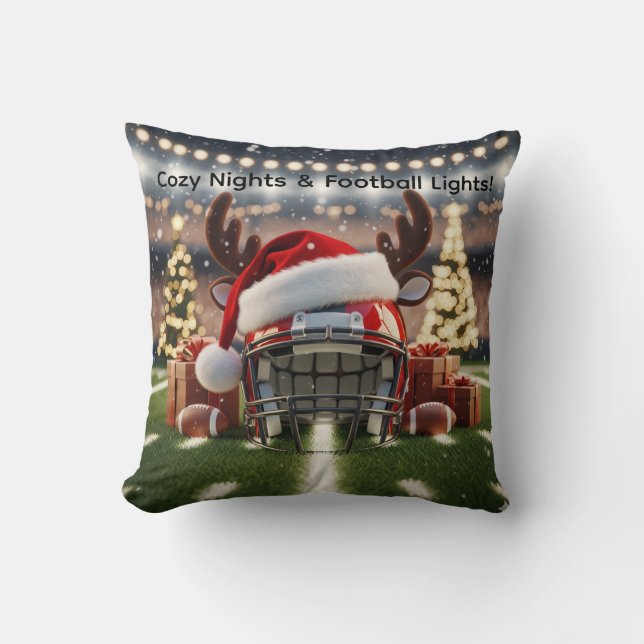 Football Christmas Throw Pillow – Festive Decor (Front)