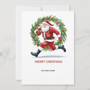 Football Christmas with Santa Claus Holiday Card