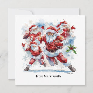 Football Christmas with Santa Claus Holiday Card