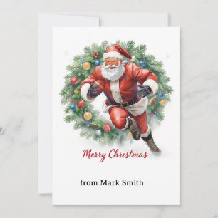 Football Christmas with Santa Claus Holiday Card