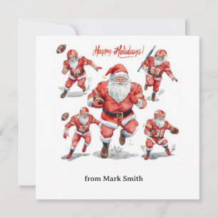 Football Christmas with Santa Claus Holiday Card