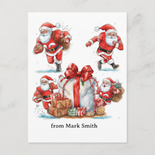 Football Christmas with Santa Claus Holiday Postcard