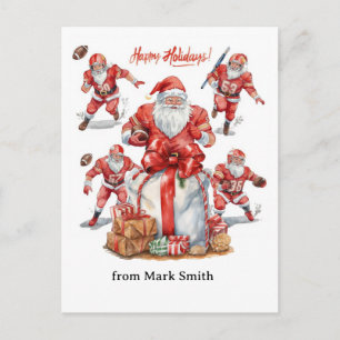 Football Christmas with Santa Claus Holiday Postcard
