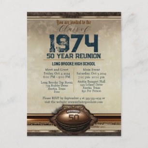 Football Class of 1974 50 Year High School Reunion Postcard