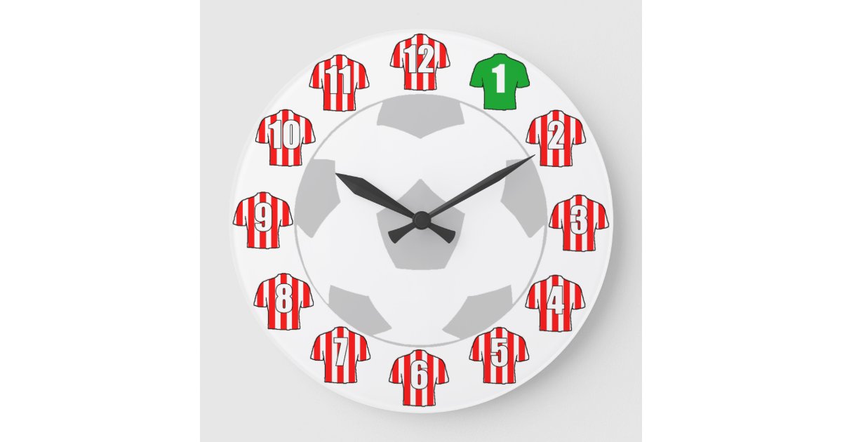 Football Clock with Red and White Shirts Zazzle