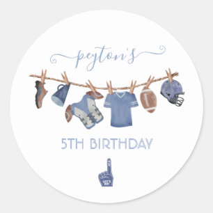 Football Clothesline Birthday Party Classic Round Sticker