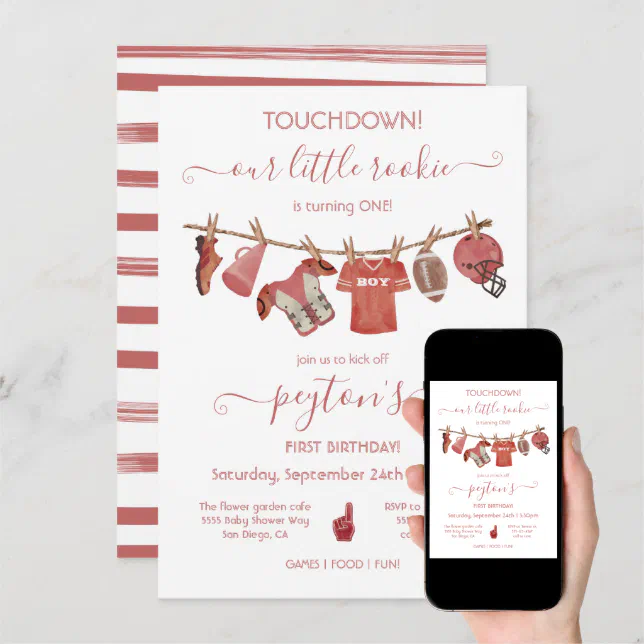 Football Clothesline Birthday Party Invitation Zazzle