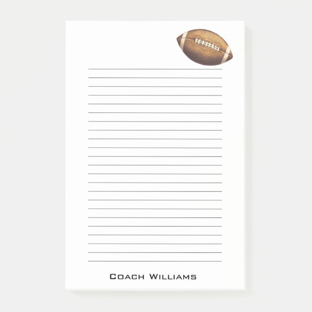 Football Coach Add Name 4 x 6 Post-it Notes (Front)