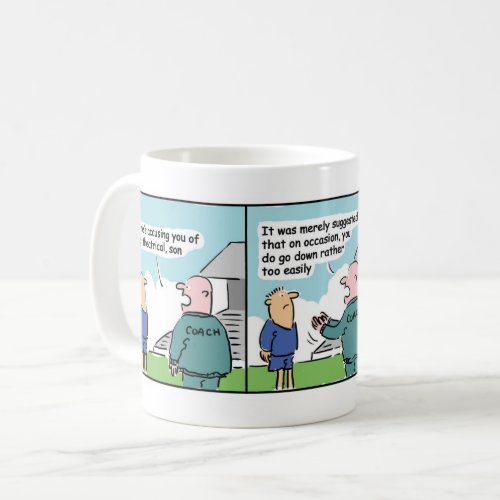 Football Coach and Player Cartoon Strip Coffee Mug