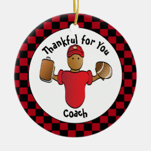 Football Coach Cartoon Ethnic Thank You Keepsake Ceramic Ornament