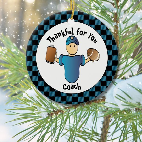 Football Coach Christmas Present with His Name Ceramic Ornament