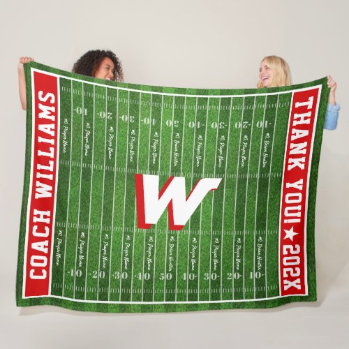 Football Coach  Custom Name and Team Colors  Red Fleece Blanket