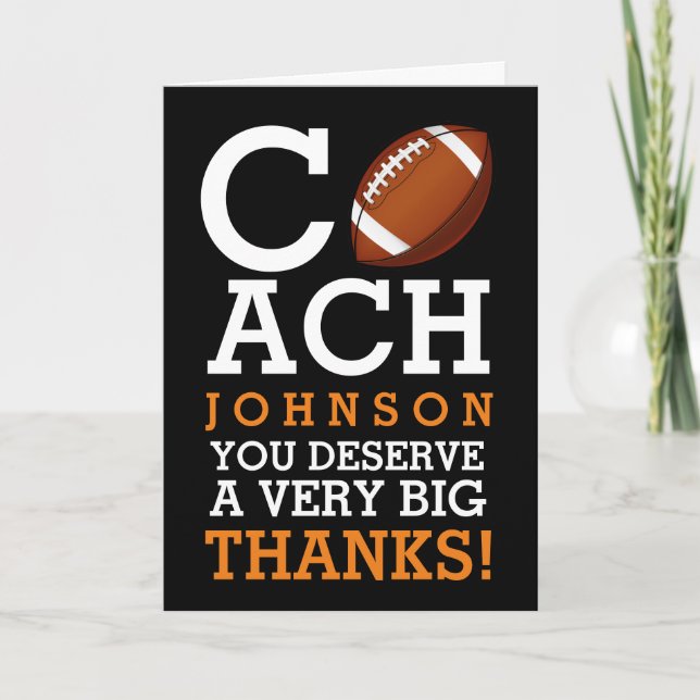 Football Coach Custom Name Thank You Card (Front)