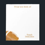 Football Coach From the Desk of Personalized Notepad<br><div class="desc">Personalized Football From The Desk of Coach Notepad. A modern and trendy watercolor brown football design in the bottom corner. Brown text at the top of this note states "From the desk of". Personalize with your favorite coach's name at the bottom. A thoughtful custom gift for your football coach.</div>