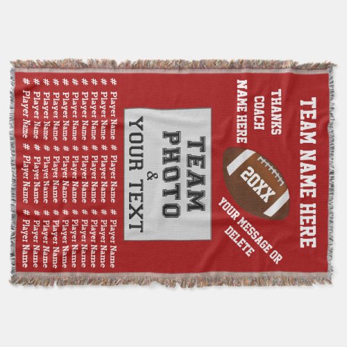 Football Coach Gifts Your PHOTO TEXT COLORS Throw Blanket