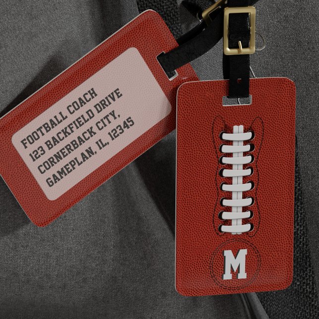 Football Coach Monogram Sports Luggage Tag (Hup! Perfect gift for the Football Coach. Add their details)