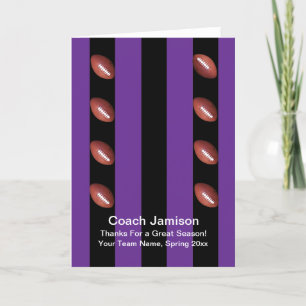 Football Coach, Purple/Black Blank Inside Letterpress Thank You Card
