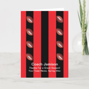 Football Coach Red and Black Blank Inside Letterpress Thank You Card