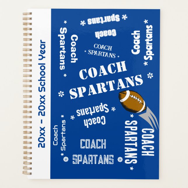 Football Coach Team Personalized Blue and White Planner (Front)