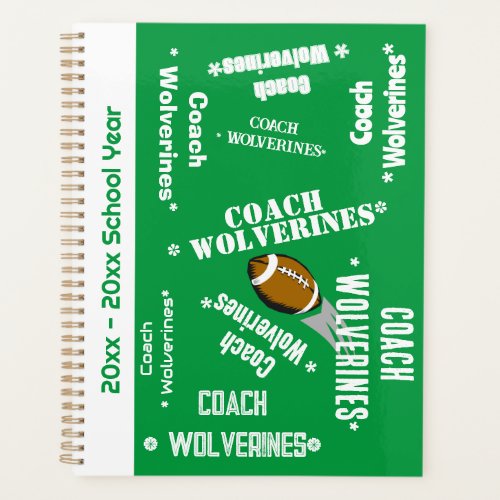 Football Coach Team Personalized Green and White Planner