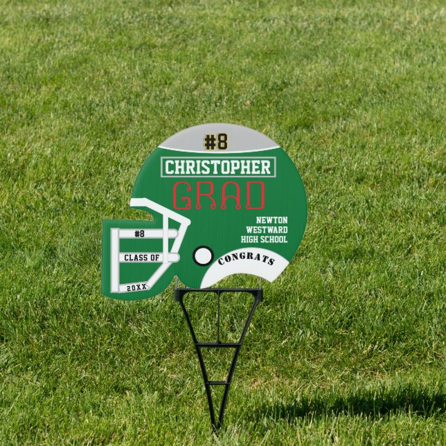 Football Congrats Grad Green Name Year Sign (Insitu)