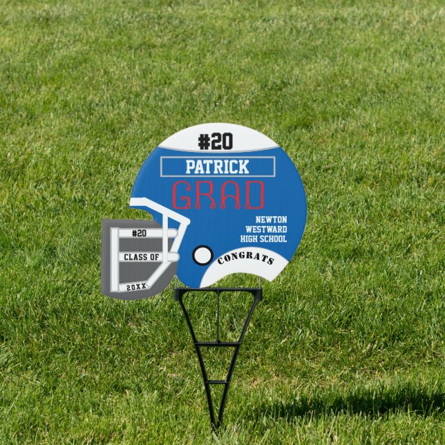 .Football Congrats Grad Medium Blue White Sign (Insitu)