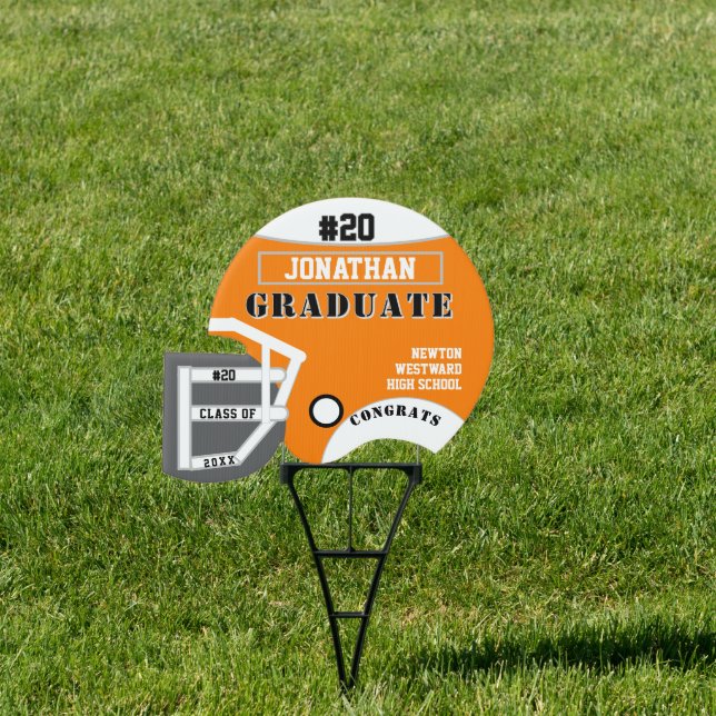 .Football Congrats Graduate Orange Name Sign (Insitu)