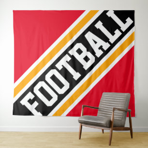 FOOTBALL Cool Bold Bright Red Black Racing Stripes Tapestry