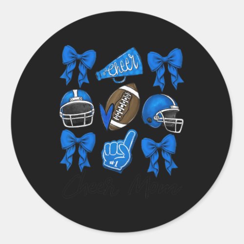 Football Coquette Bow Cheer Mom Blue  Classic Round Sticker