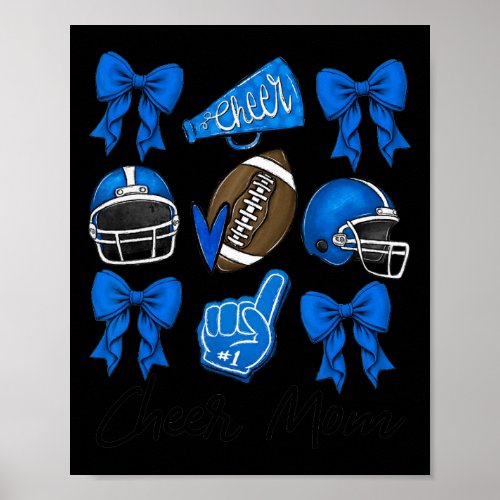 Football Coquette Bow Cheer Mom Blue  Poster