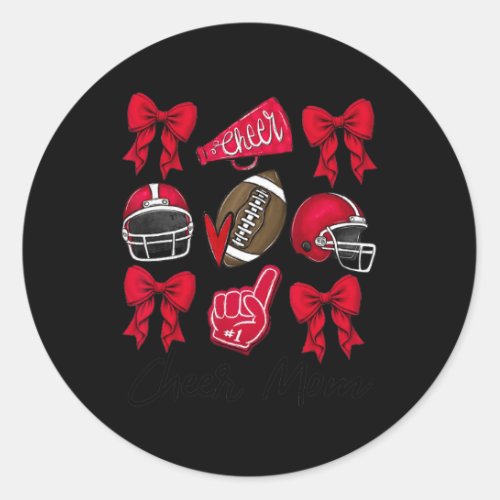 Football Coquette Bow Cheer Mom Red  Classic Round Sticker