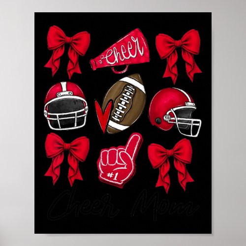 Football Coquette Bow Cheer Mom Red  Poster