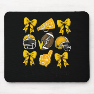 Football Coquette Bow Cheer Mom Yellow  Mouse Pad