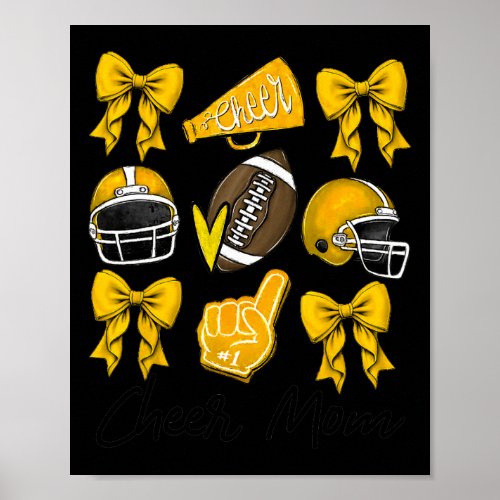 Football Coquette Bow Cheer Mom Yellow  Poster