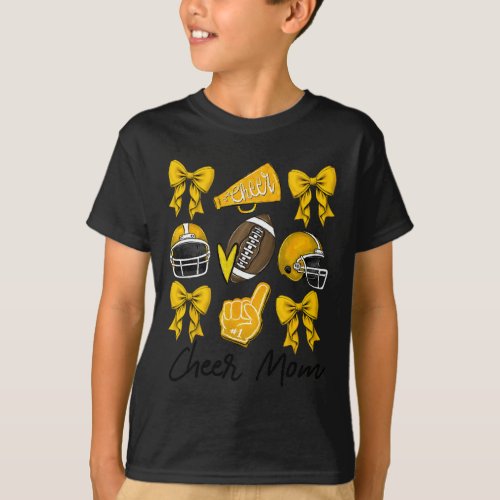 Football Coquette Bow Cheer Mom Yellow  T_Shirt