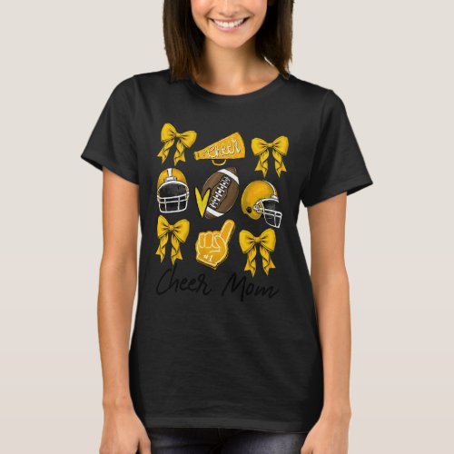 Football Coquette Bow Cheer Mom Yellow  T_Shirt