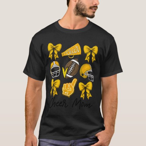 Football Coquette Bow Cheer Mom Yellow  T_Shirt